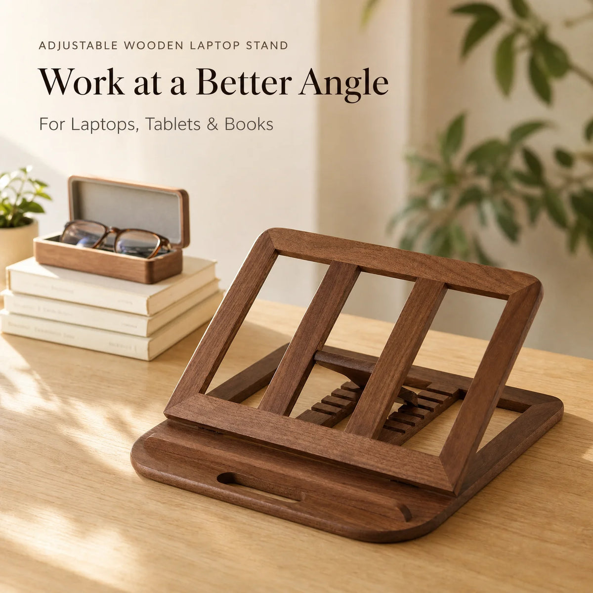 Wooden Adjustable Laptop Stand with Cooling Foldable Desk Holder for Students, Reading