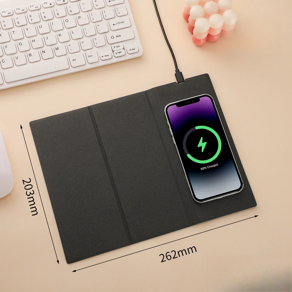 15W Fast Wireless Charging Mouse Pad, Small PU Leather Non-Slip Desk Mat with for Office