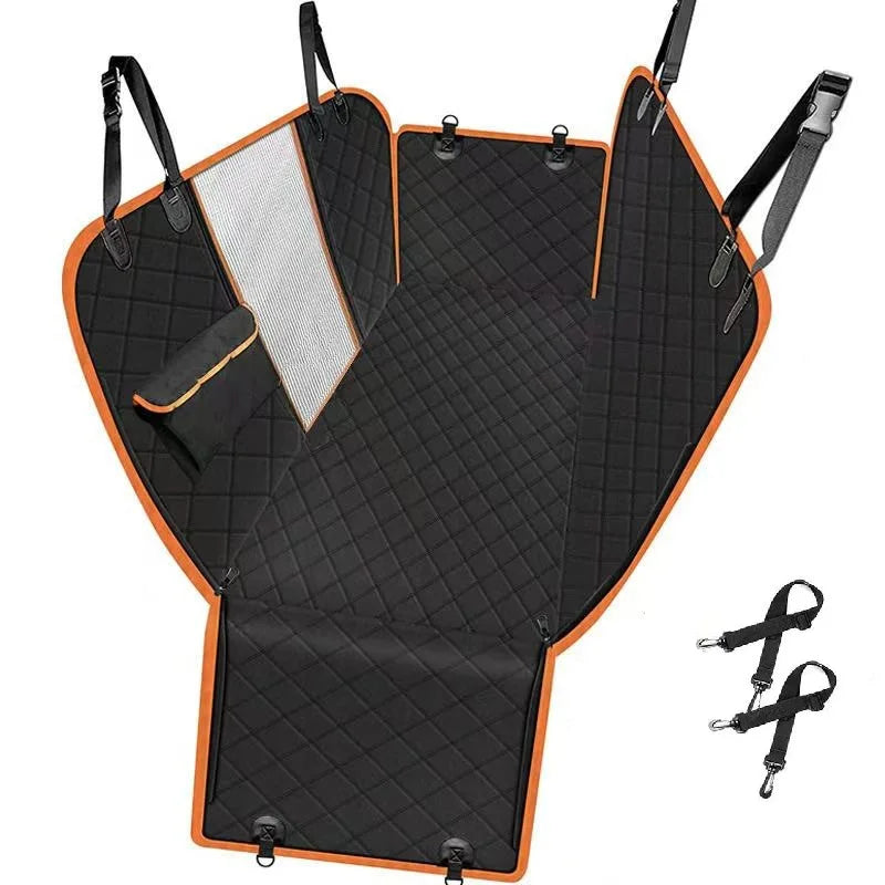 Oxford Waterproof Dog & Cat Car Seat Cover-Hard Bottom Mesh Three-Sided Enclosed Back