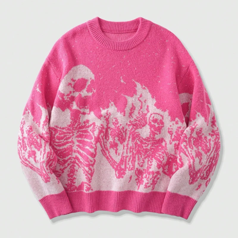 Custom Skull Jacquard Men'S Knitted Sweater 7GG Heavyweight Cotton Spandex Anti-Pilling
