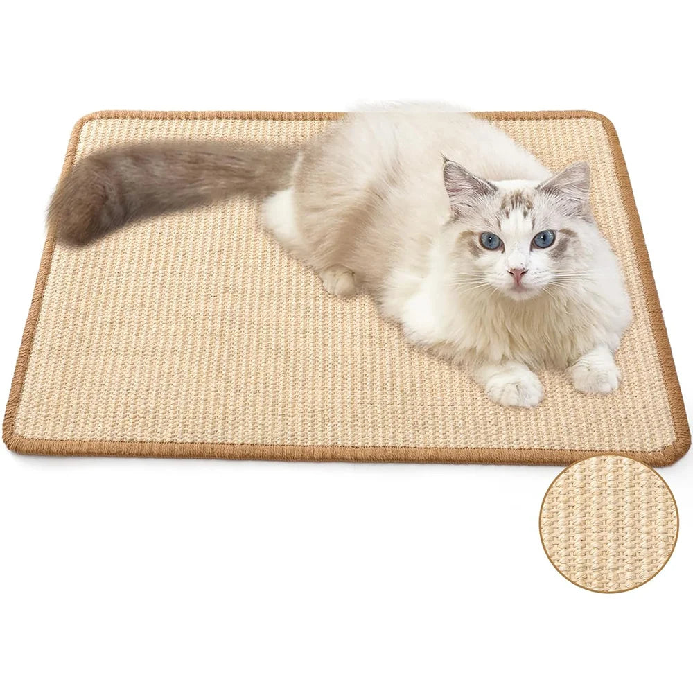 Natural Sisal Cat Scratcher Mat Horizontal Floor Scratching Pad Rug With Sticky Tapes