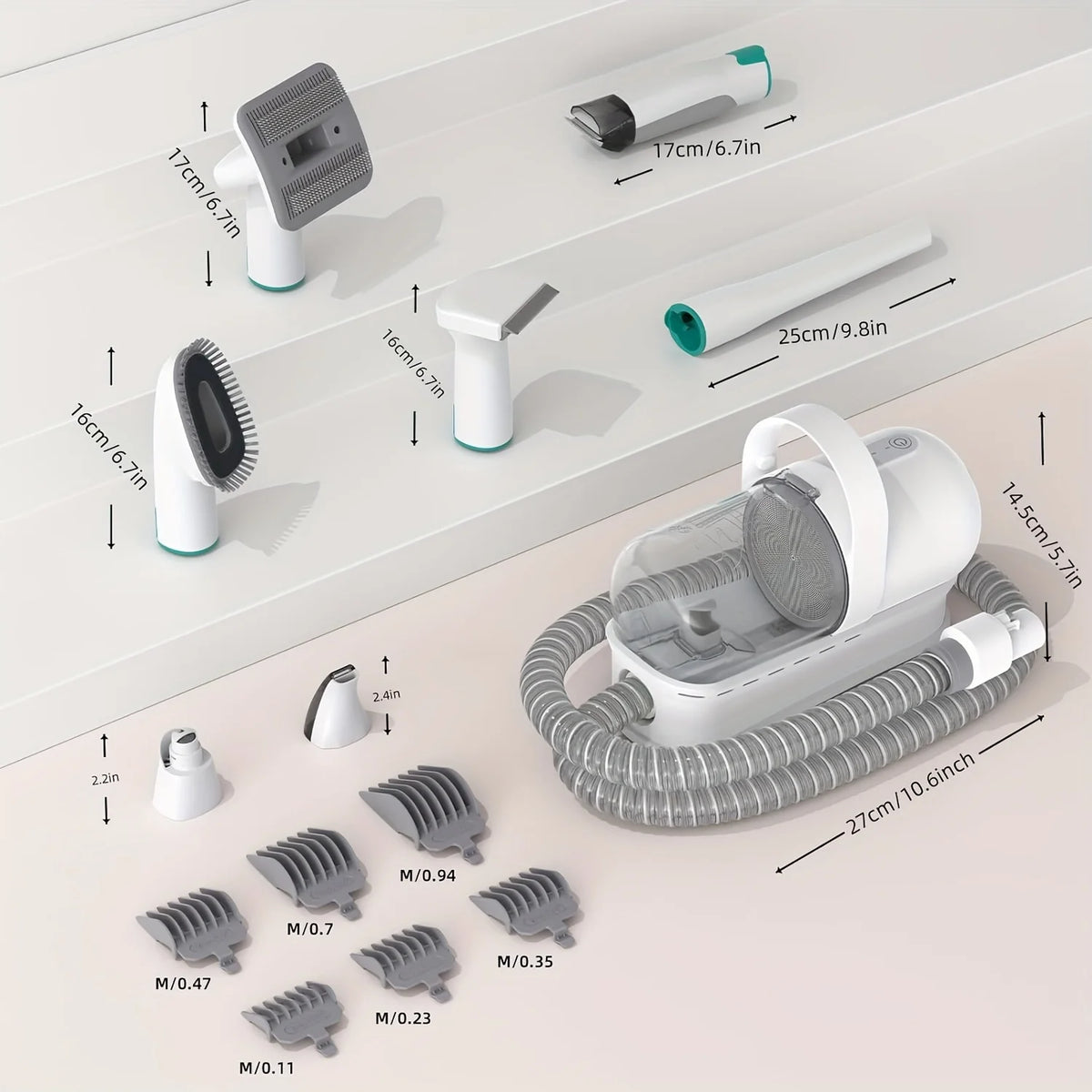 Dog Grooming Vacuum Kit 7-in-1 Pet Clipper With Nail Grinder Hair Trimming & Combing Low