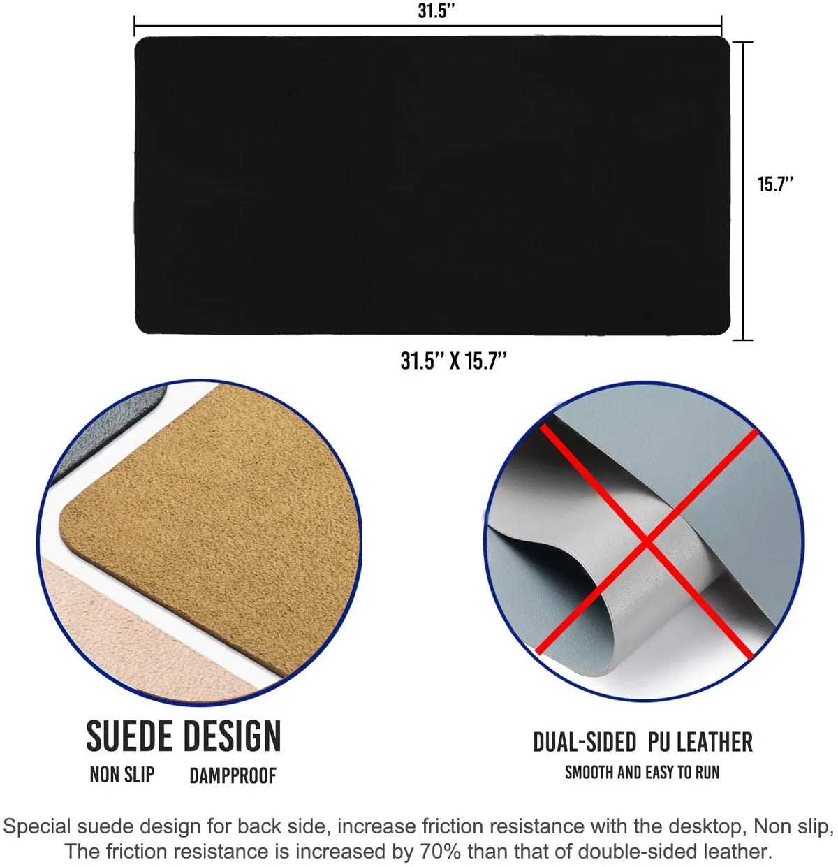 Custom Size Large Leather Mouse Pad PU Desk Pad