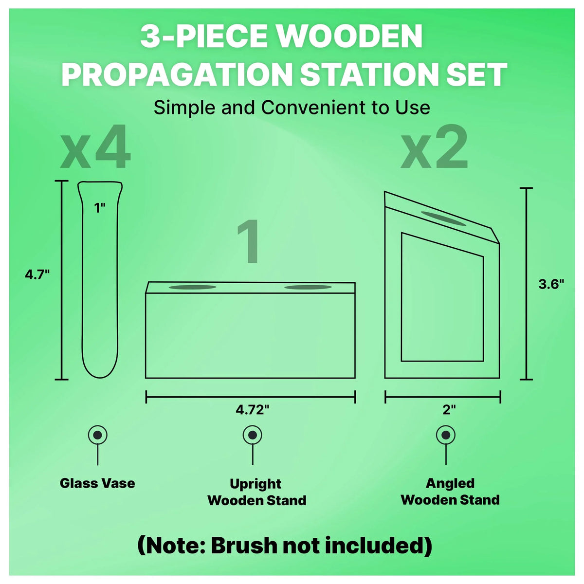 Plant Propagation Station 3-Piece Wooden Stand with 4 Glass Test Tubes Terrarium Vases
