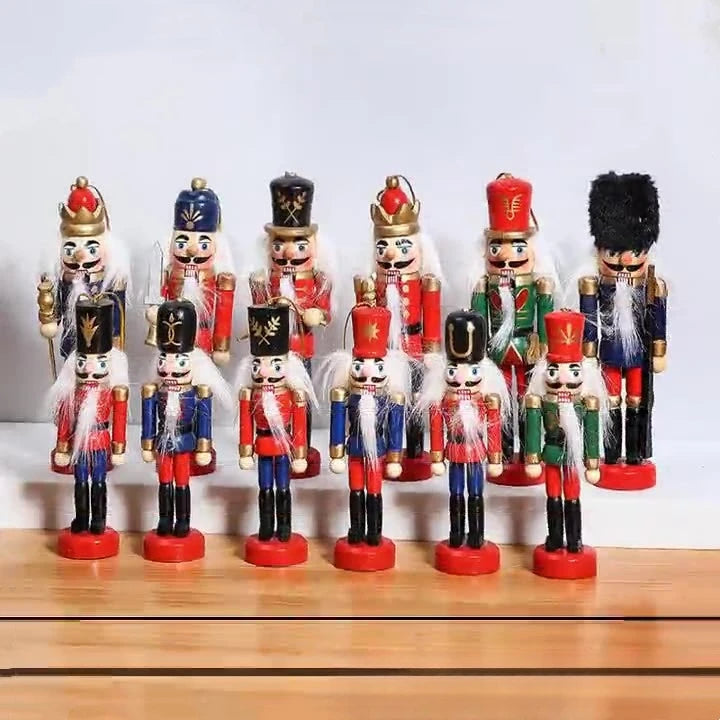 6pcs/Set 12cm Wooden Soldiers Christmas Nutcracker Ornaments Set Hanging Christmas Tree