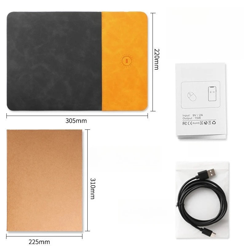 15W Fast Wireless Charging Mouse Pad, Small PU Leather Non-Slip Desk Mat with for Office