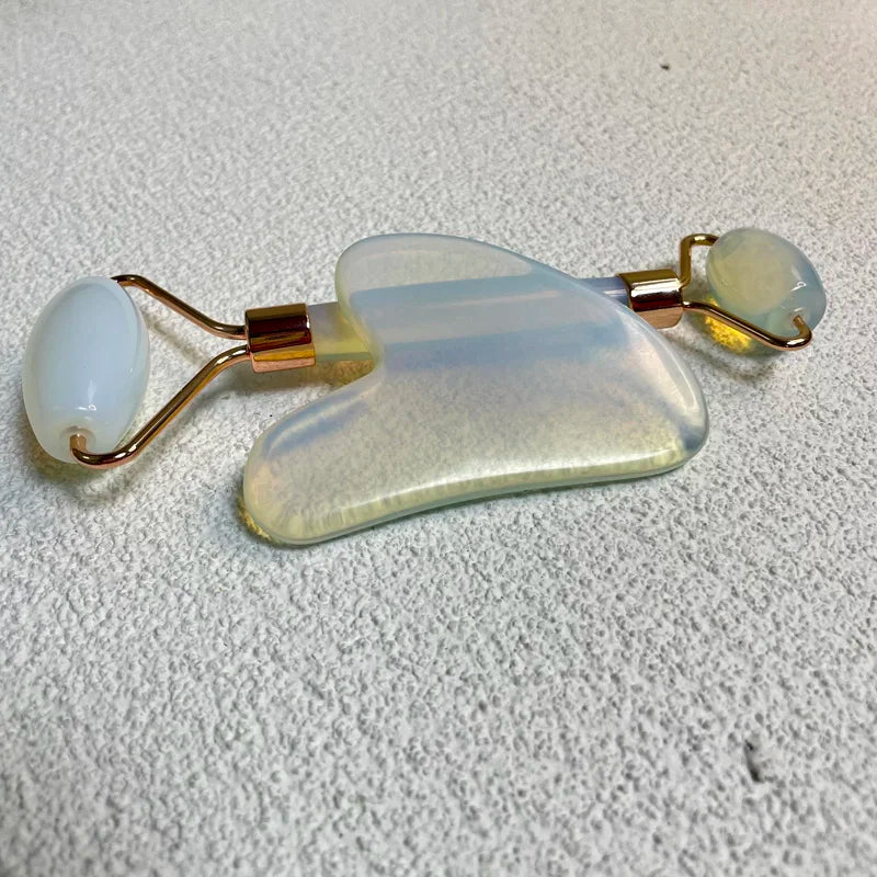 Xe-Beauty Premium Opalite Roller Facial Massage Opal Jade Roller Gua Sha Set