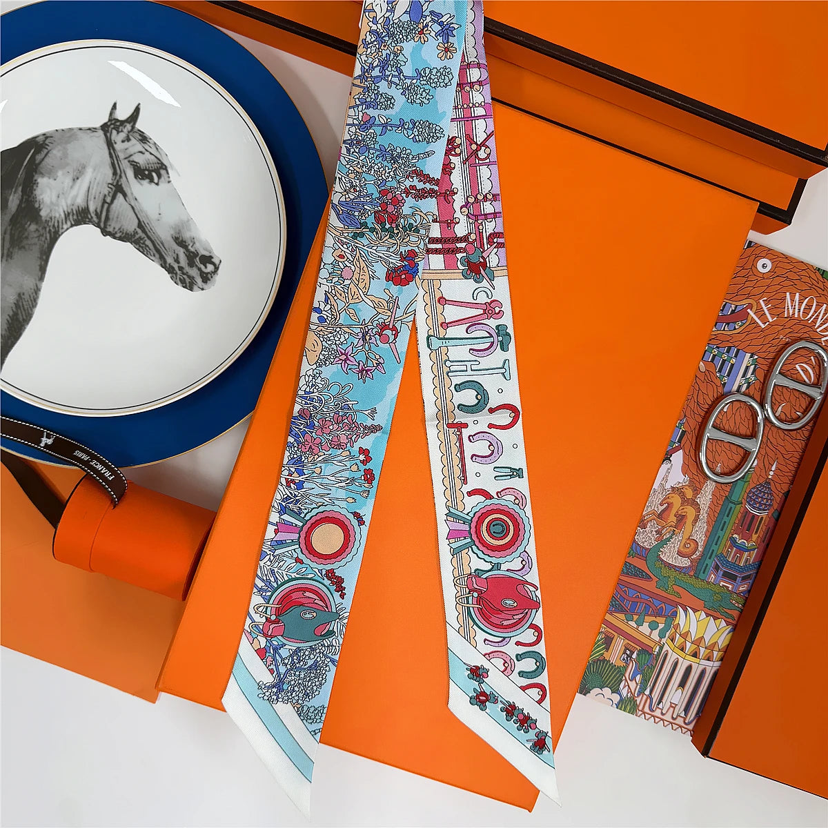 5*86 Cm Neck 100% Silk Scarf Custom Printing Scarves Designer Head Bag Women Stylish
