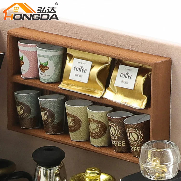 Coffee Shop Miniature Dollhouse Kit, DIY Wooden Mini House