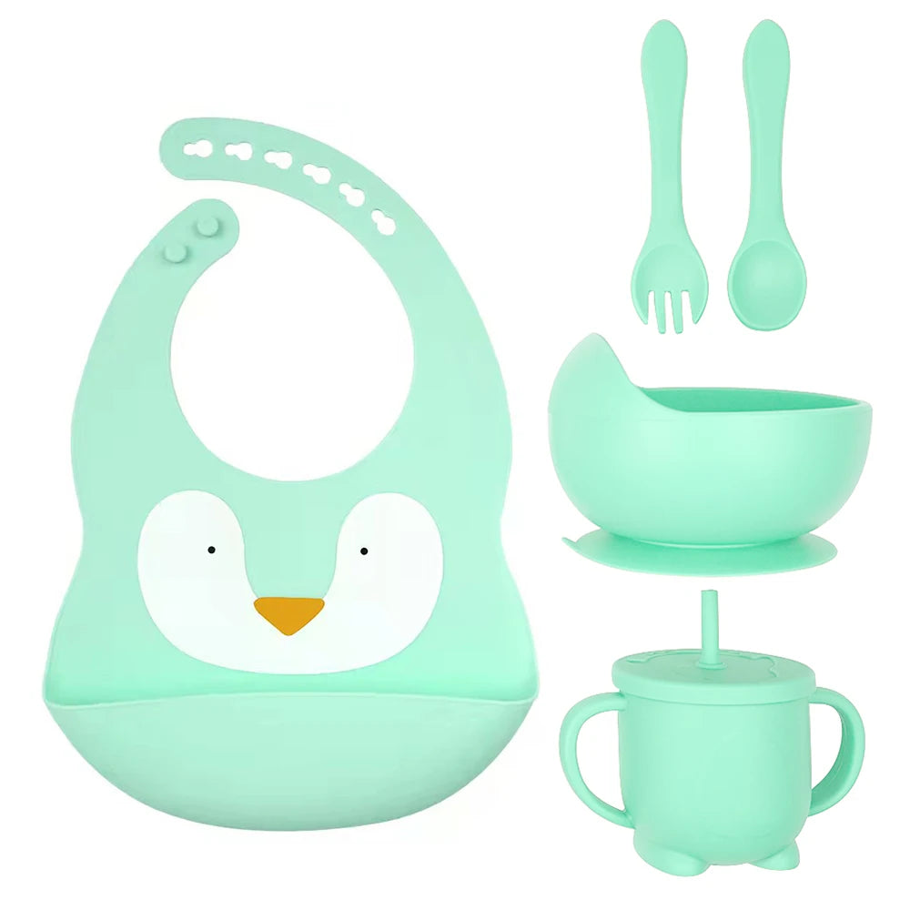 8pc Bebe Silicone Feeding Set Toddler Weaning Set Suction Bottom Infant Dining Tableware