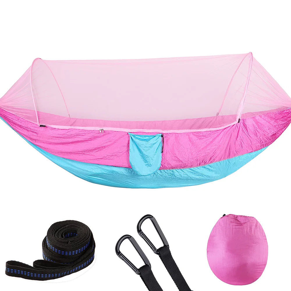 Lightweight Parachute Single Color Hammock with Mosquito Net for 1-2 Person All Seasons
