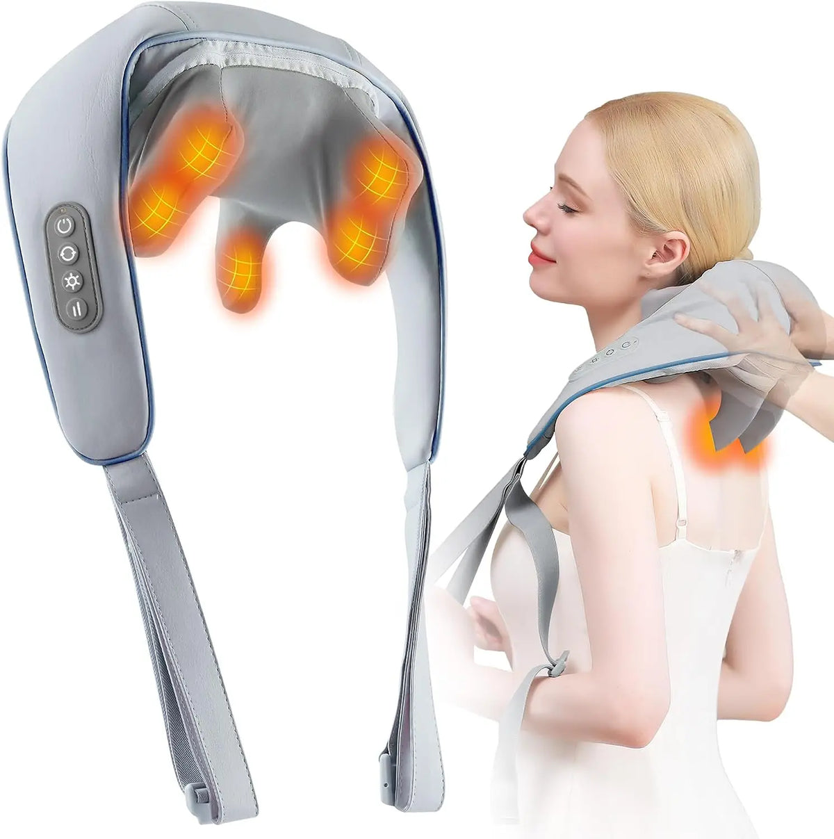 Wireless Shiatsu Neck and Shoulder Massager with Heat for Car and Home