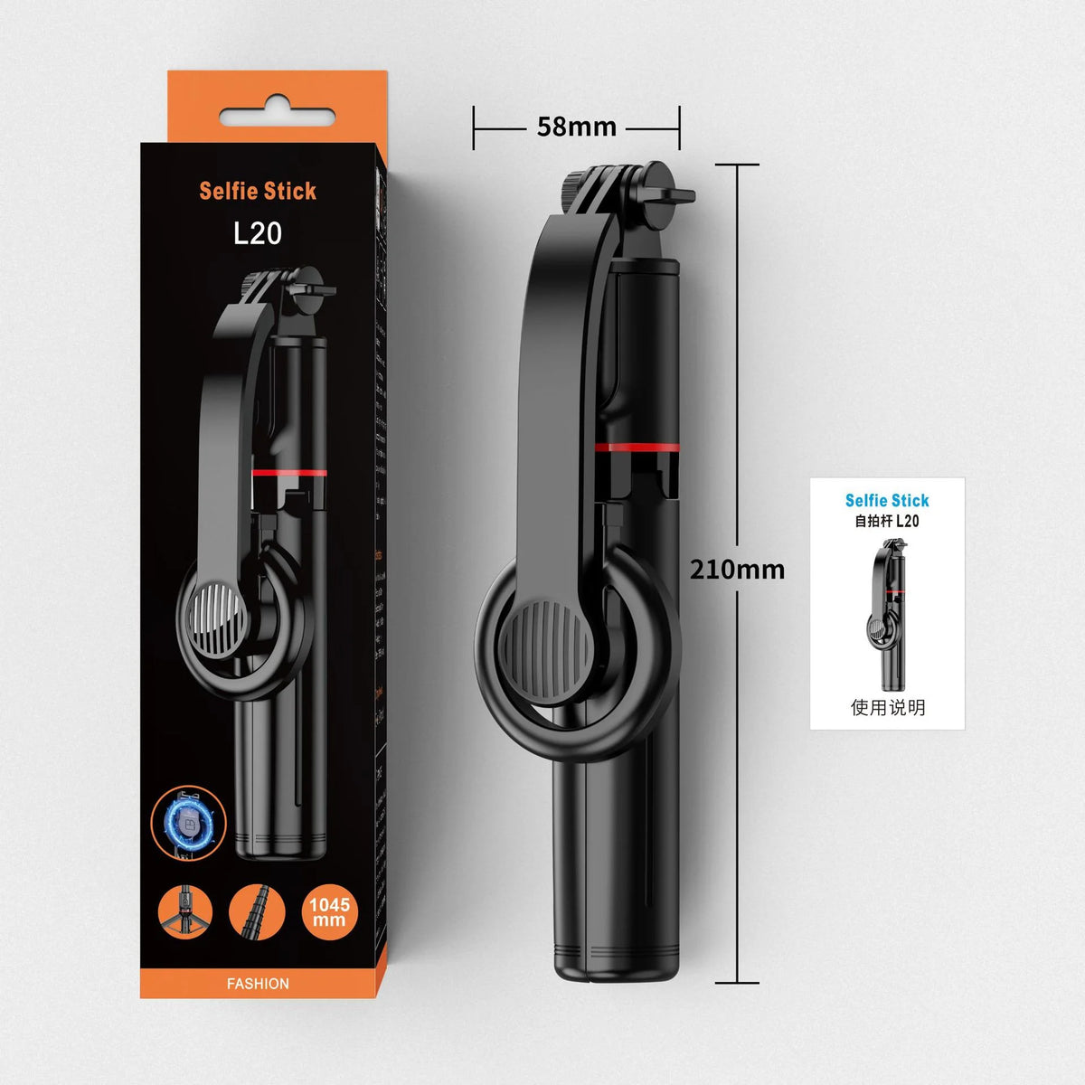 L20 BT Mini Telescopic Selfie Stick for iPhone Foldable Tripod with Fill Light & Magnetic