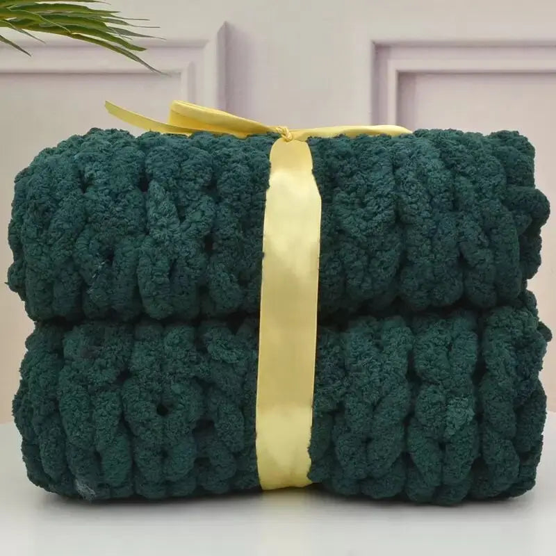 Super Soft Handmade Knit Jumbo Chenille Yarn Chunky Knit Blanket Throw