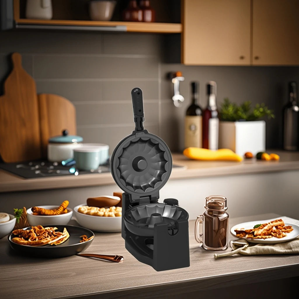 Electric Household Mini Waffle Maker with Rotating Rotary Feature Non-Stick Coating