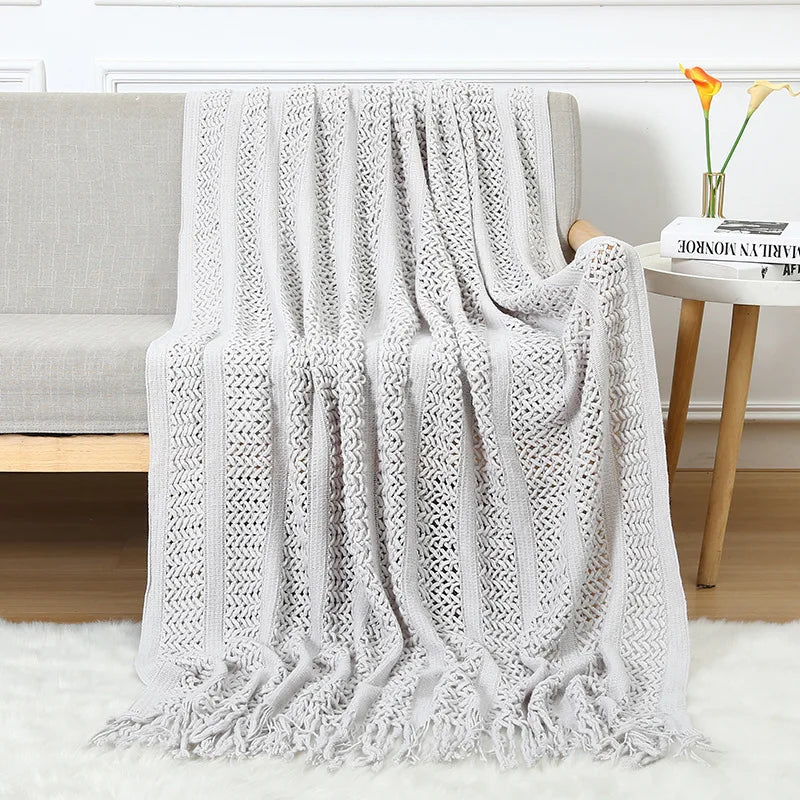 Chunky Knitted Blanket Sofa Throw Blanket With Tassels Weighted Blanket for Winter