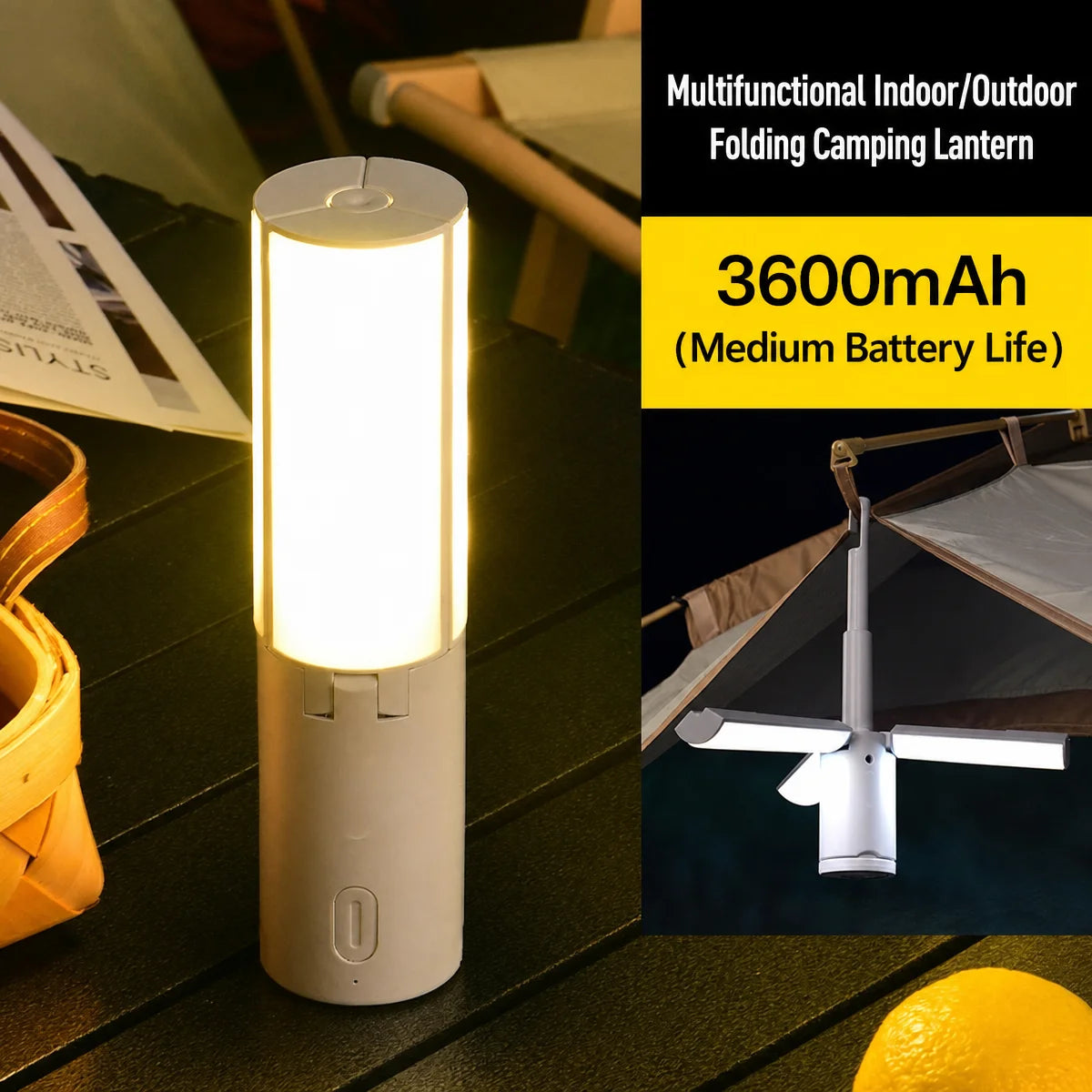 USB Rechargeable Lithium Battery Foldable Camping Lantern LED Tent Light IP55 Waterproof