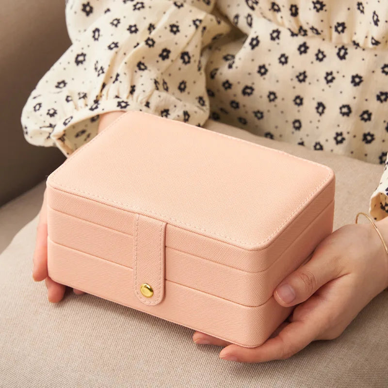 Portable PU Leather Travel Jewelry Organizer Case Small Multi-Drawer Jewelry Box