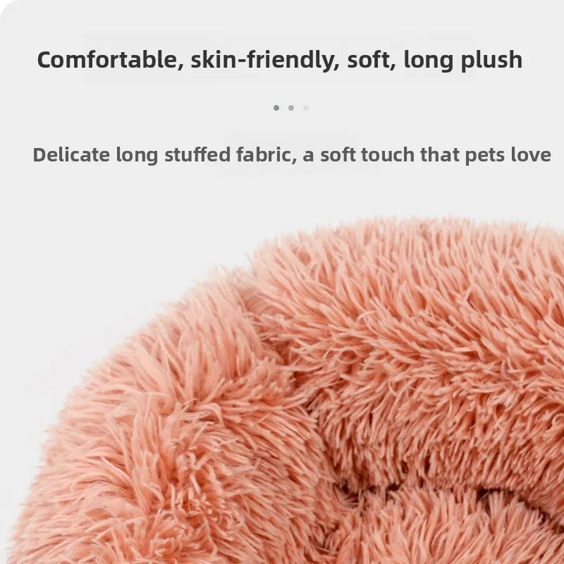 Round Plush Donut Pet Bed for Dogs & Cats | Calming Anti-Anxiety Warm Cushion with Sleep