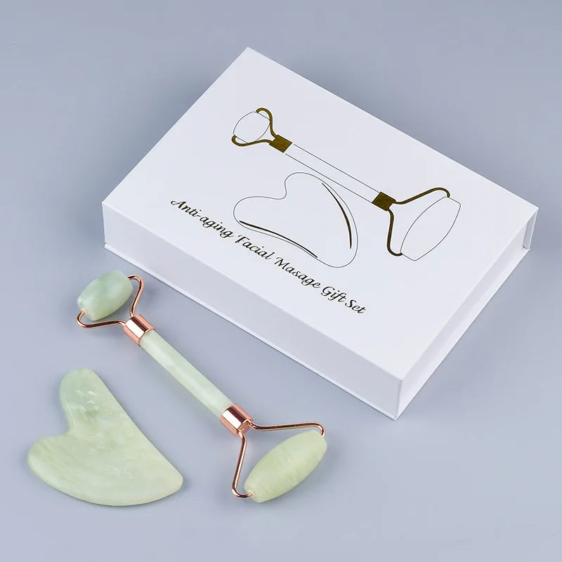 2-in-1 Jade Face Roller and Gua Sha Massage Tool Set