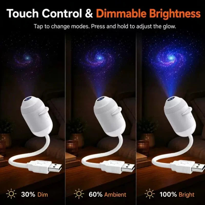 USB Galaxy Projector Night Light Flexible Gooseneck Starry Sky Projection Bedside Lamp
