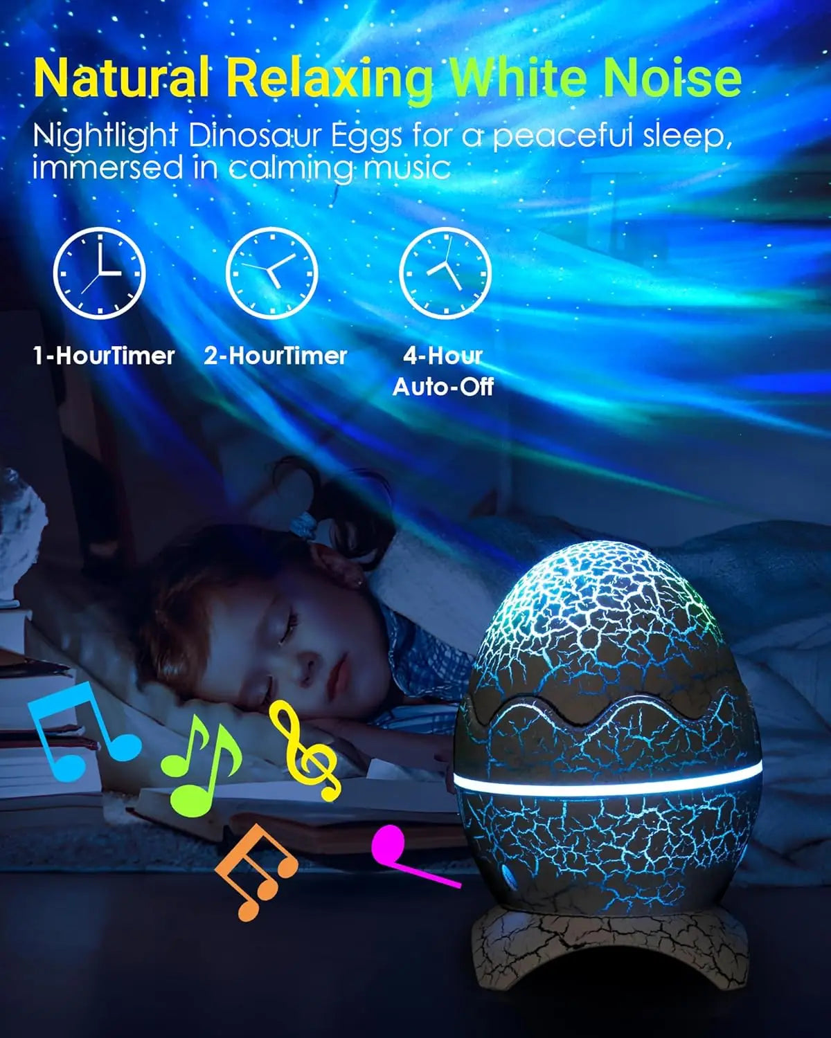 Starry Star Dinosaur Egg Projector Night Light BT Music Speaker Ocean Wave Kids Adults
