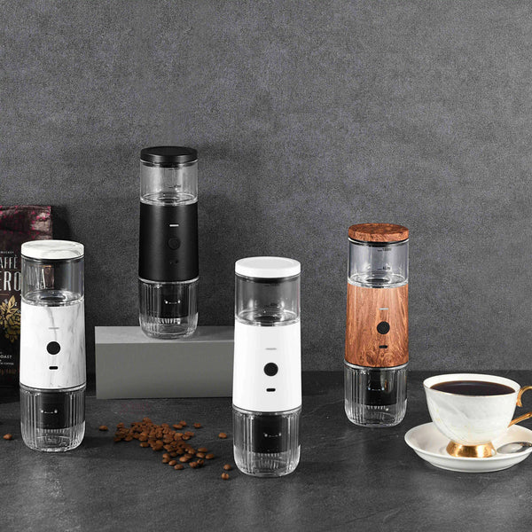 Portable Electric Burr Coffee Grinder Grind While Charging Visual Bean Hopper External