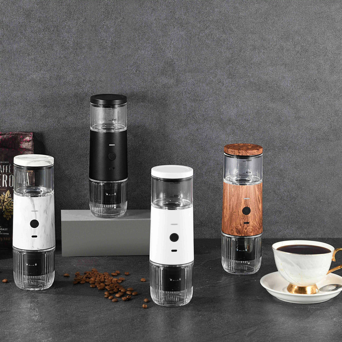Portable Electric Burr Coffee Grinder Grind While Charging Visual Bean Hopper External