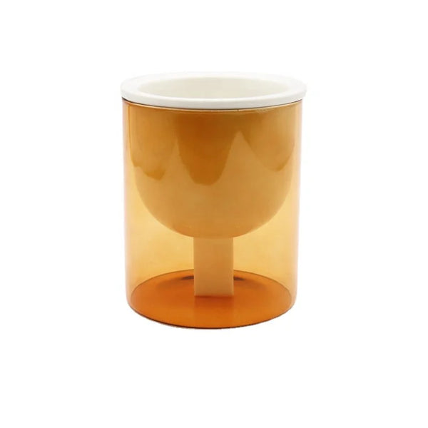 Indoor SELF-WATERING Orange GLASS and White CERAMIC Flower Pot Hydroponic Planter
