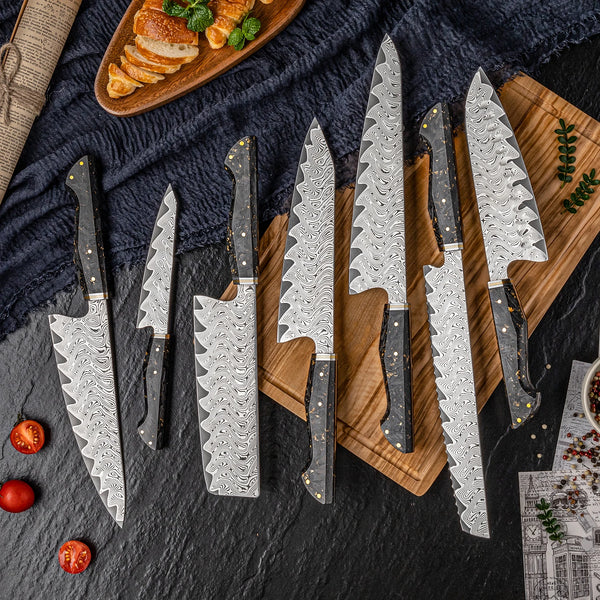Modern 7 Pcs Damascus Steel Knife Sets Japanese High Carbon Kitchen Chef Kiritsuke