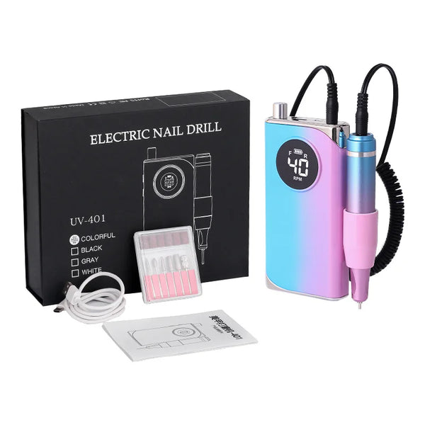 40000RPM Electric Nail Drill Machine 2600mAh Type-C 12H Runtime LCD Display F/R Aluminum