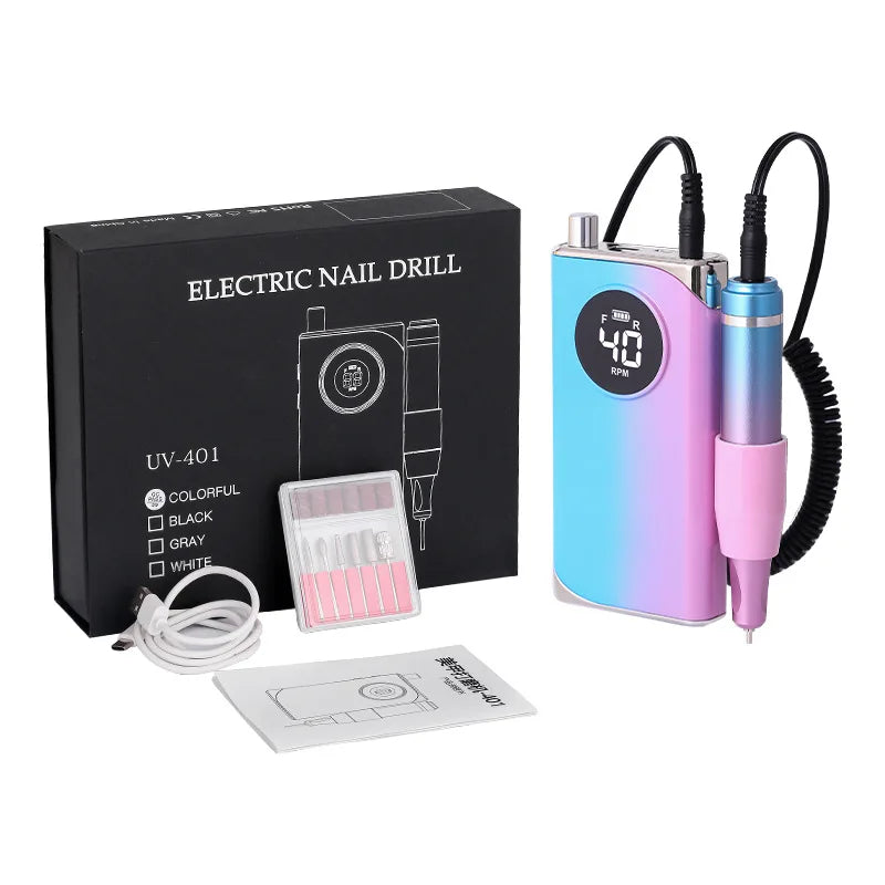 40000RPM Electric Nail Drill Machine 2600mAh Type-C 12H Runtime LCD Display F/R Aluminum