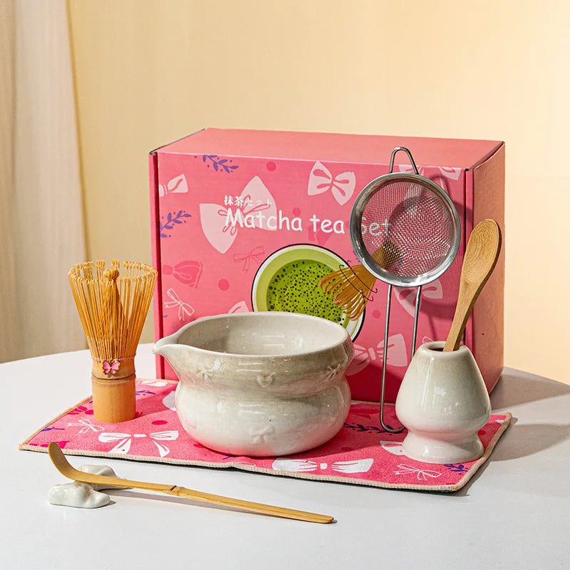Chinese New Eco-Friendly Pink Whisk Mixing Kits Matcha Gift Set 5pcs Set Matcha Tea Set