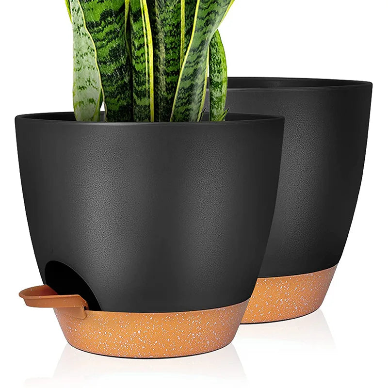 Automatic Self-Watering PP Plastic Flower Pots Drainage Holes Modern Style 8-12 Inch