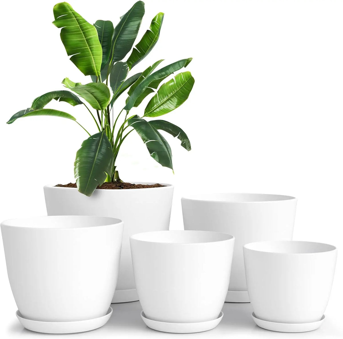 5 Pack Eco-Friendly Durable Self-Watering Plastic Flower Pots Drainage Holes