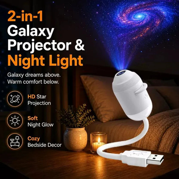 USB Galaxy Projector Night Light Flexible Gooseneck Starry Sky Projection Bedside Lamp
