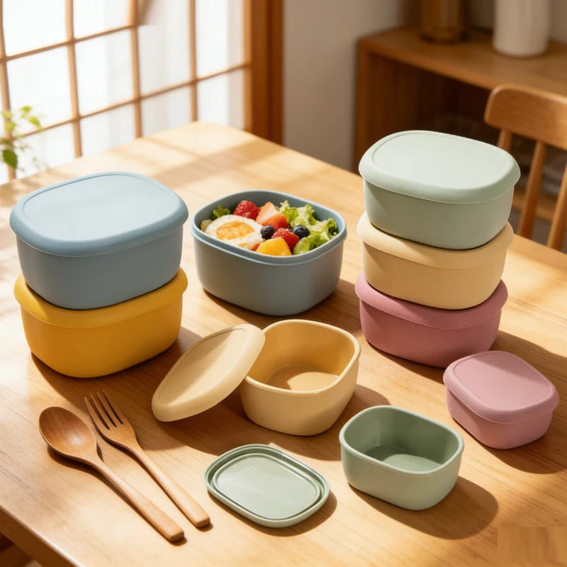Silicone Rectangular Lunch Bento Box with Freezer and Microwave Safe Lid Heatable Food