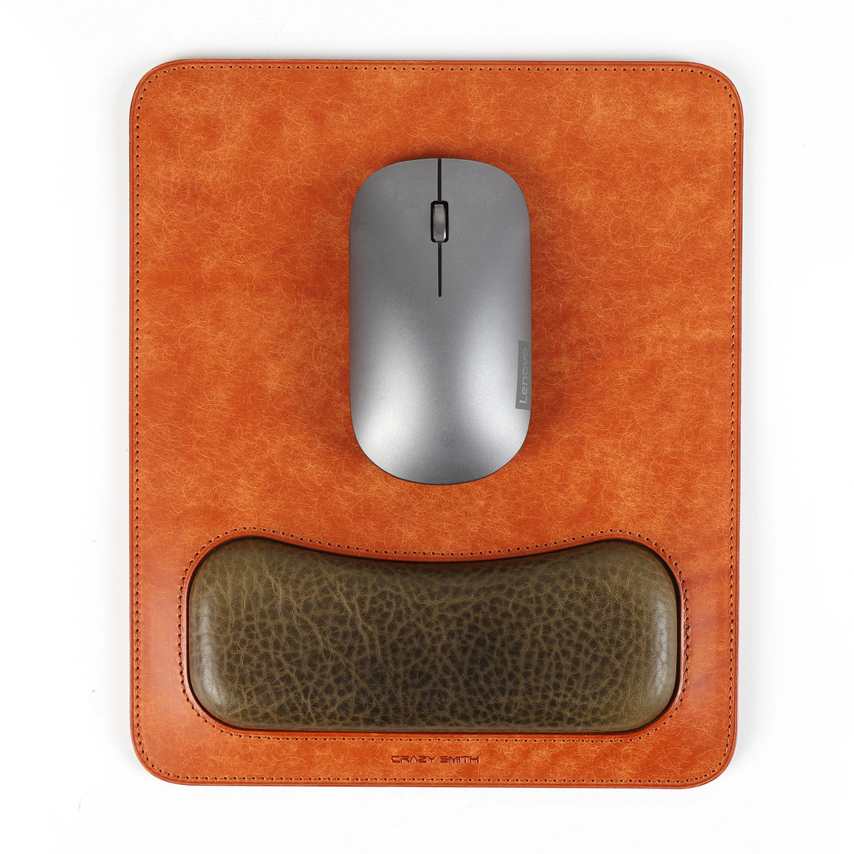 Vintage Frosted Leather Mouse Pad with Minerva Box Leather Wrist Rest, Ergonomic Desk Mat