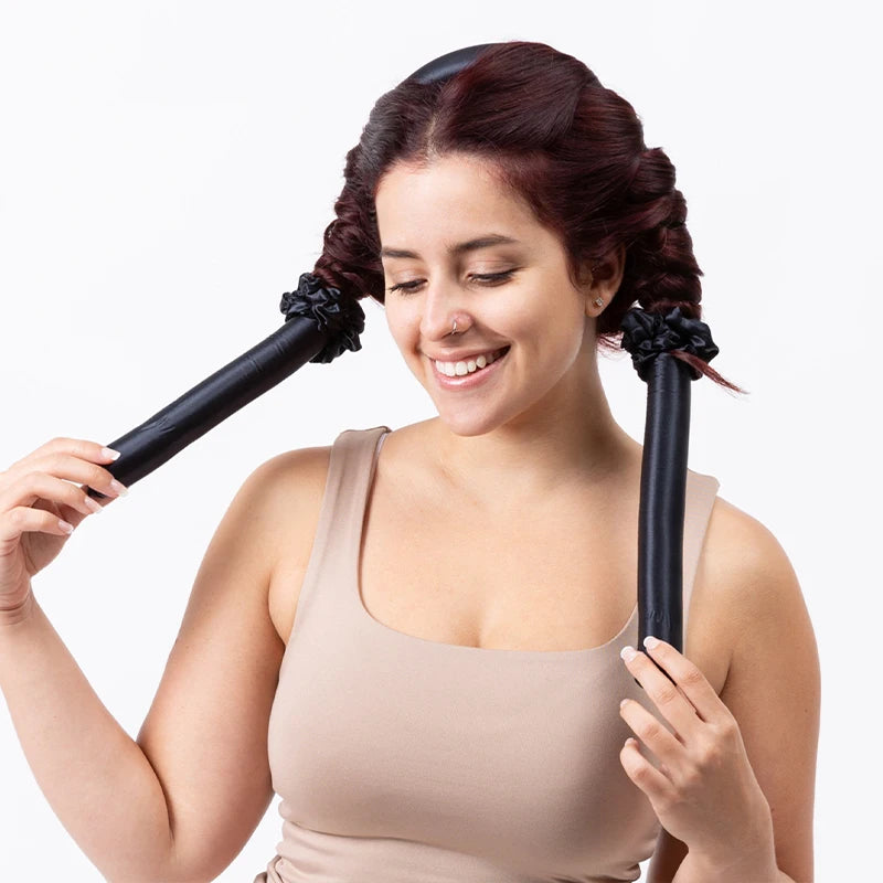 100% Mulberry Silk Hair Roller Waves Curling Rod Headband Scrunchie Set Heatless Hair