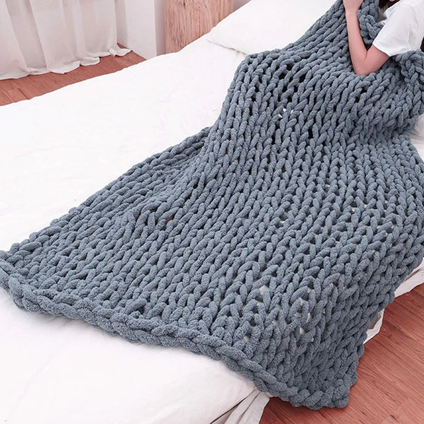 Super Soft Handmade Knit Jumbo Chenille Yarn Chunky Knit Blanket Throw