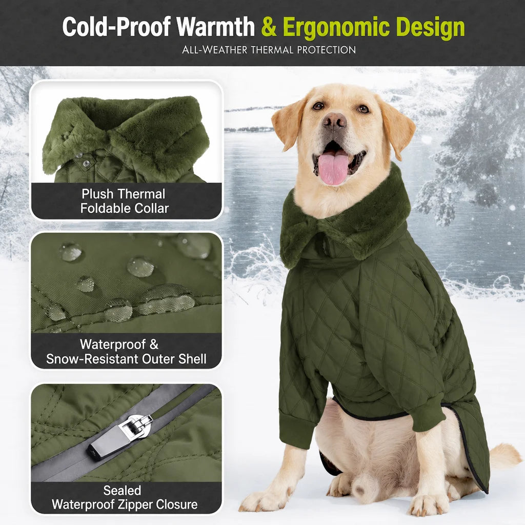 Warm Adjustable Dog Puffer Coat Waterproof Double Zipper Two Legged Turtleneck Jacket