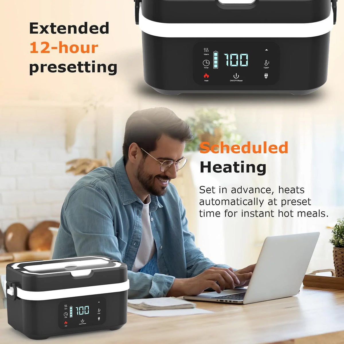 Portable Cordless Electric Lunch Boxes Automatic Self-Heating Food Warmer for Office