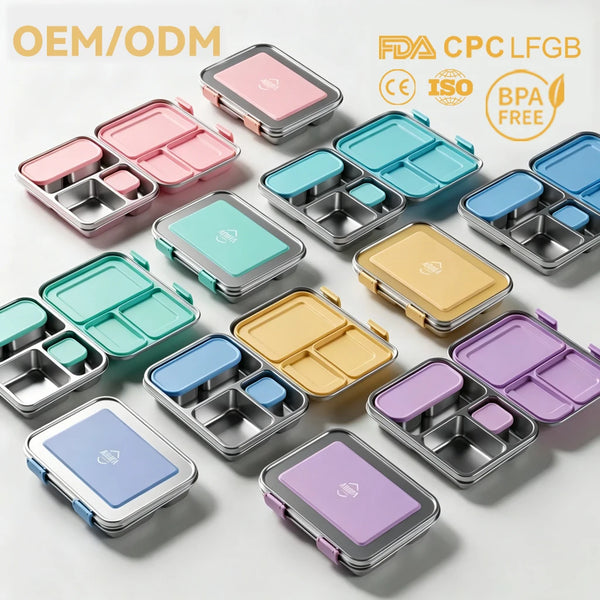 Aohea Dishwasher Safe Lunch Box Kids Reusable Leakproof Stainless Steel Bento Lunch Box