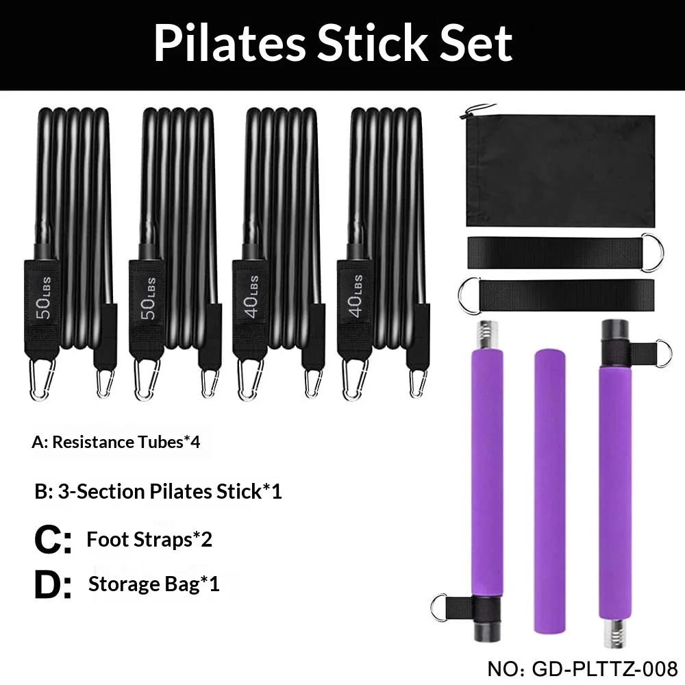 Yoga Fitness Adjustable Pilates Bar Kit TPE Material Bag Packaging 3-Section Detachable