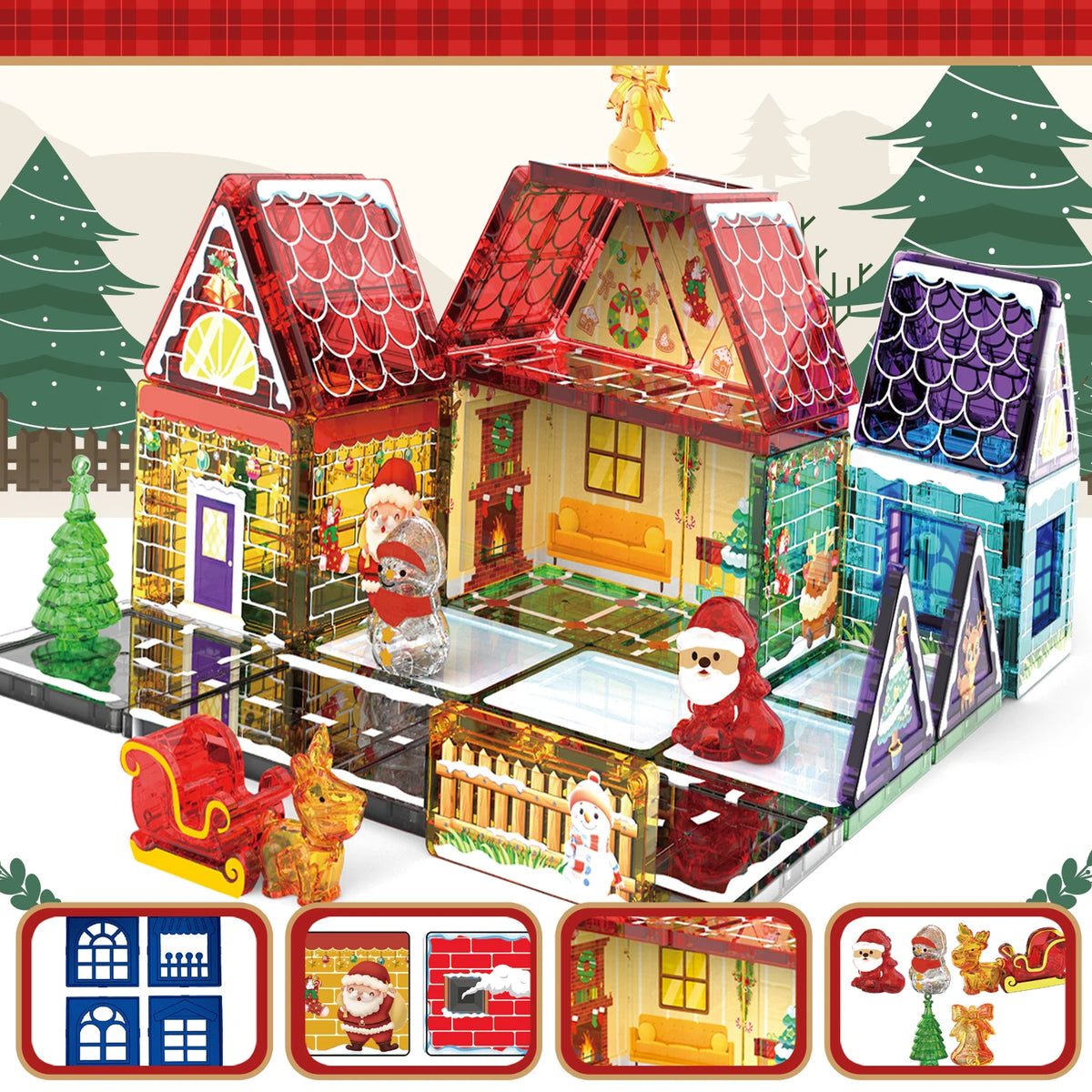 55pcs 3D Christmas Magnetic Building Blocks Educational Safety Tiles for Kids Colorful