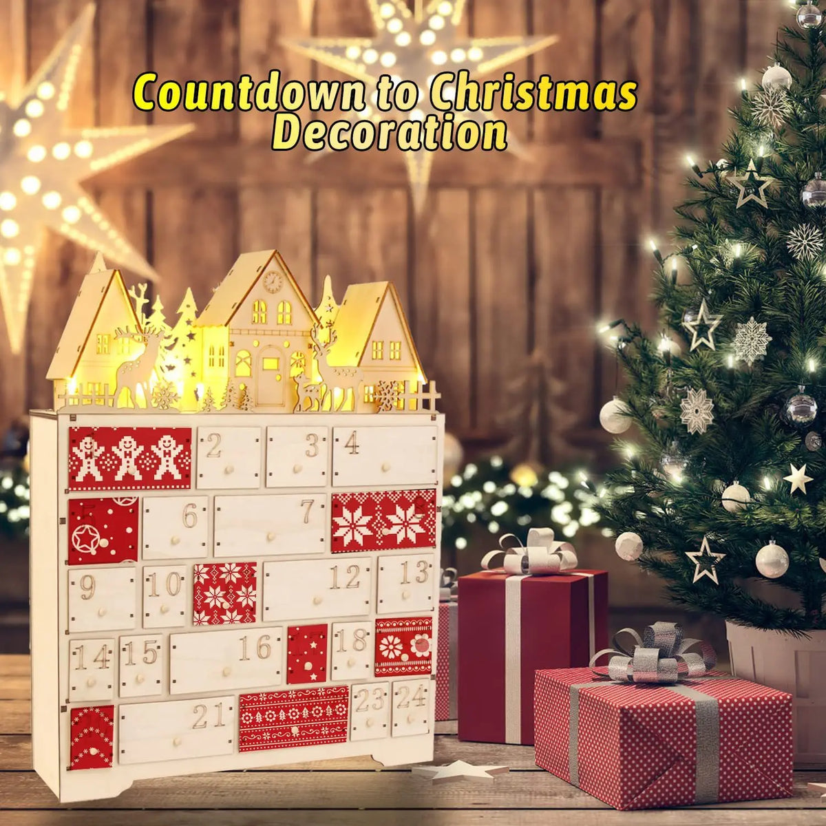 Christmas Wooden Advent Calendar With 24 Storage Drawers Large Size Xmas Countdown
