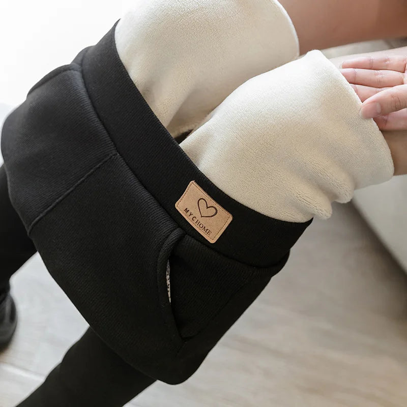 Casual Winter Warm Fleece Leggings Breathable Seamless Knitted Fabric Pockets Thick