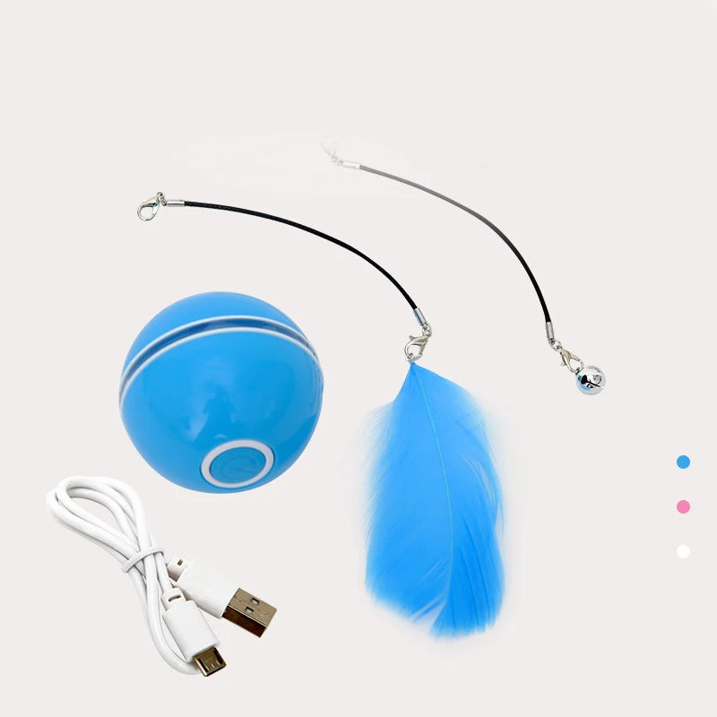 Smart Electronic Automatic Cat Toys Self with Feather USB Rechargeable Rolling Ball Light