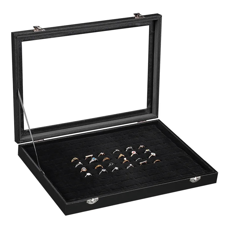 Custom Jewelry Organizer Boxes Display Travel Jewelry Case Portable Velvet Glass Cover