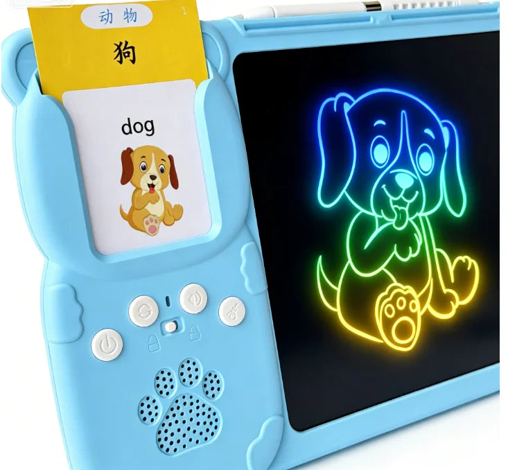 LCD Writing Tablet+Flash Card Talking 112 Cards Toddler Drawing Board Machine Early
